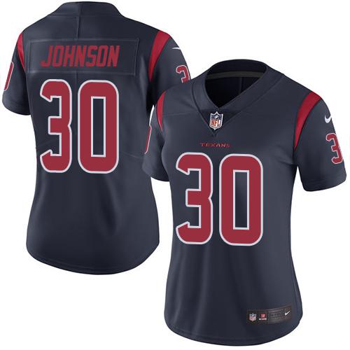Nike Texans #30 Kevin Johnson Navy Blue Women's Stitched NFL Limited Rush Jersey